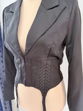NWOT Naked Wardrobe Black Satin Corset Blazer Top Small